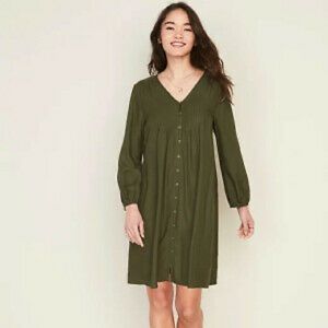 Button-Up Olive Swing Dress-Size S (really a M/L)